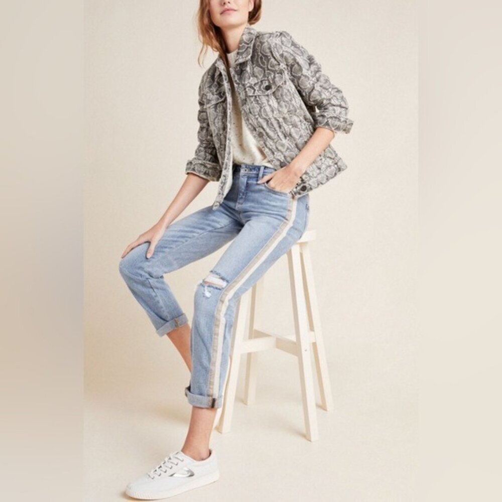 Anthropologie Pilcro Distressed Velvet Side Striped Slim Boyfriend Jeans Size 27